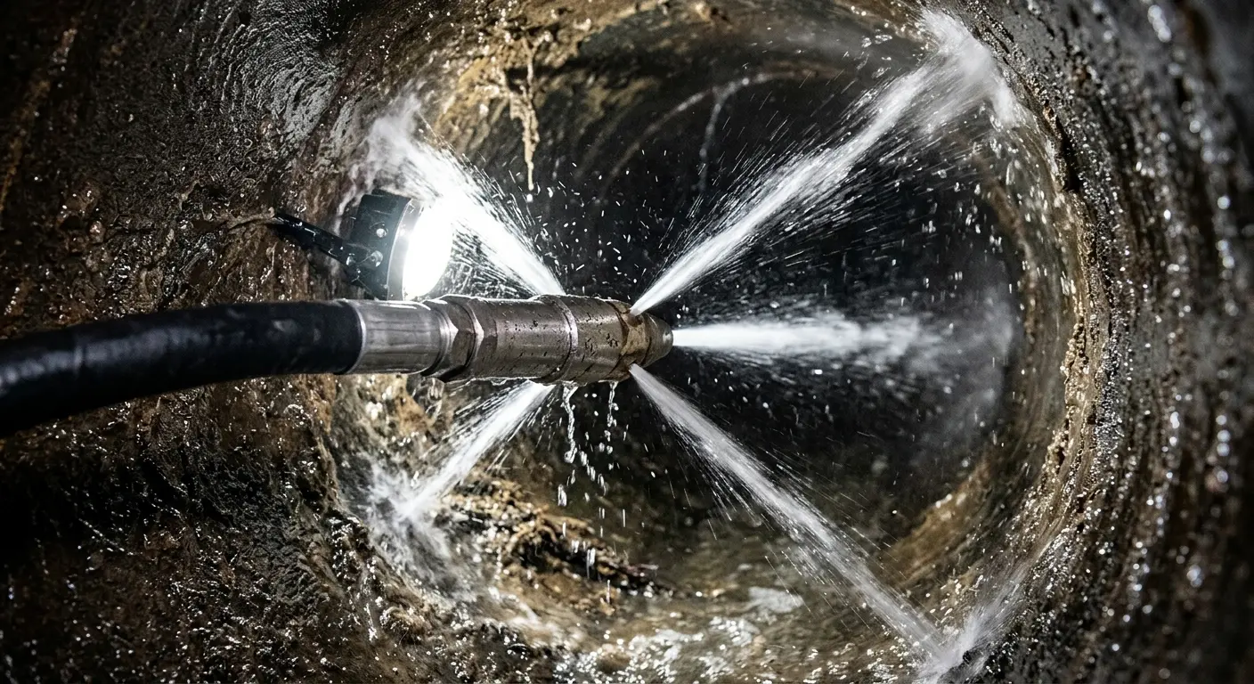 High-pressure hydro jetting nozzle cleaning sewer pipe for Sewer Line Relining in Columbia